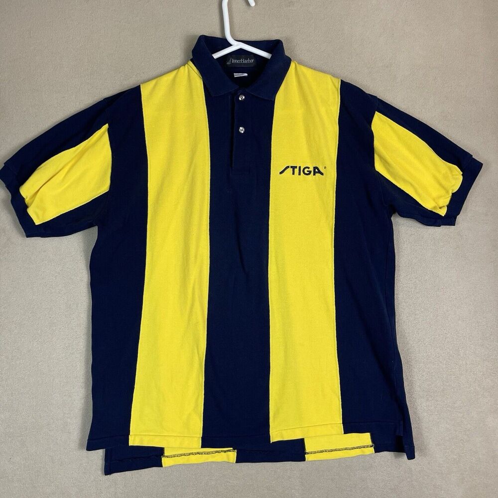 Inner Harbor Polo Shirt Mens Large Blue Yellow Striped Ping-Pong‎ Stiga Adult